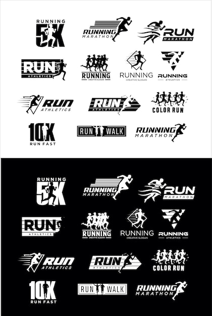 Вектор Набор силуэтов логотипов run дизайн векторного фондового символа