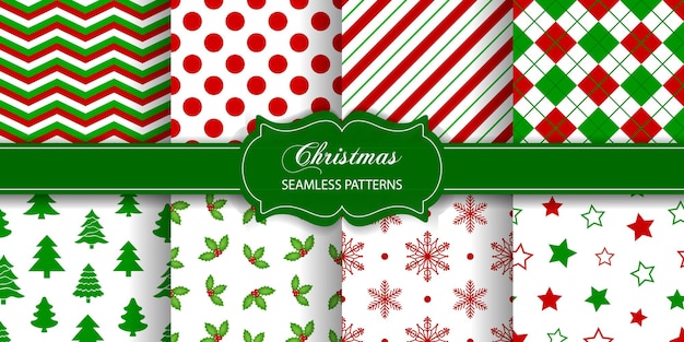 クリスマスパターンのシームレスなクリスマステクスチャコレクションのセット