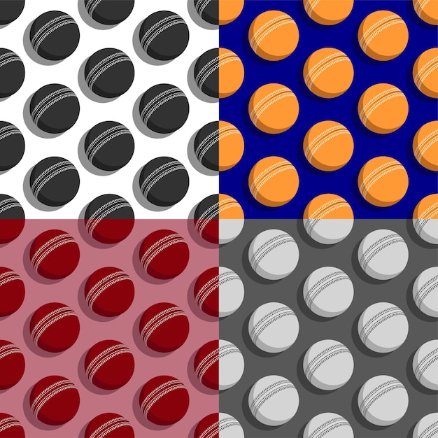 ベクトル クリケットボールのシームレスなパターンのセット チームスポーツ アクティブなライフスタイル 装飾用の装飾