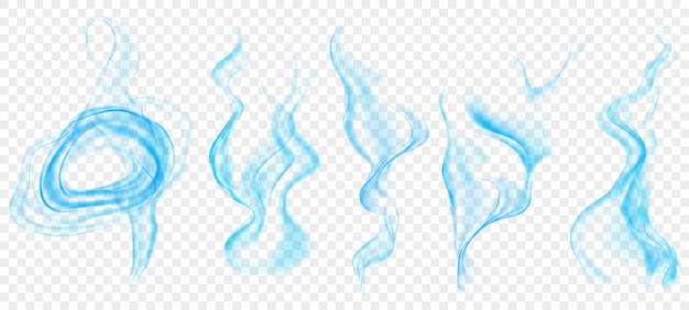 Вектор Набор из нескольких реалистичных прозрачных голубых дымов или пара для использования на светлом фоне прозрачность только в векторном формате