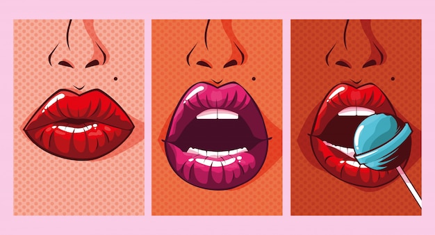Набор сексуальных женщин рты стиле поп-арт