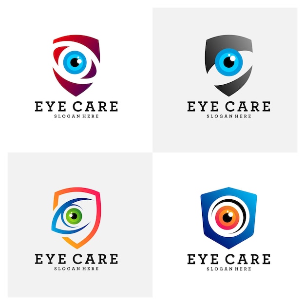 Набор шаблонов дизайна логотипа shield eye concept дизайн логотипа eye care vector icon symbol