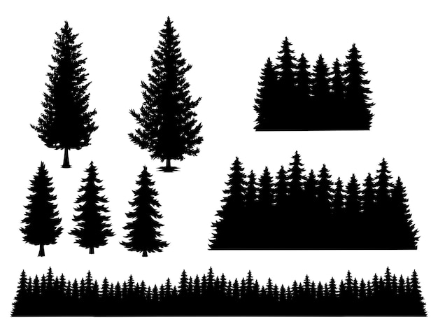 松の木のシルエットのセット。ベクトル図