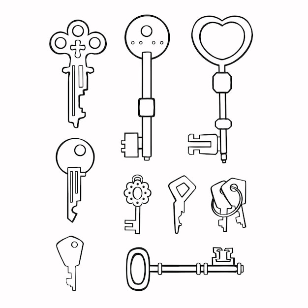 Вектор Набор силуэта технологического символа дверного ключа векторная иллюстрация
