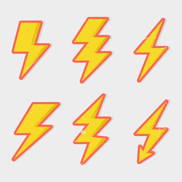 6つの異なるスタイルの雷のボルトベクトルのセット