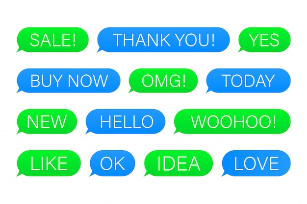 Набор sms пузыри сообщений с диалоговыми словами.