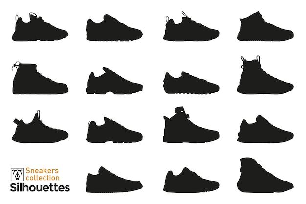 남자와 여자를위한 운동화 실루엣의 집합입니다. 패션 요소. 드레스 신발 아이콘.