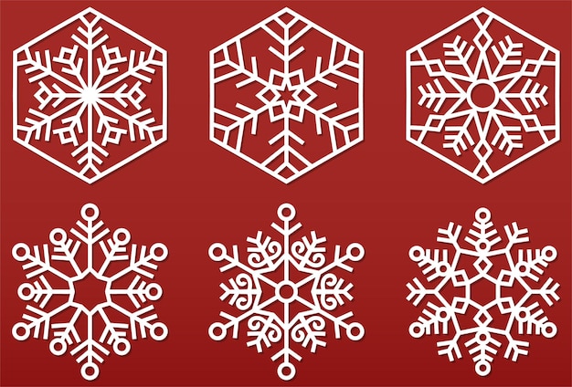 Набор иллюстраций снежинки вырезанные из бумаги элементы украшения рождества и нового года