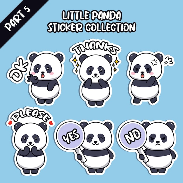 Набор смайликов в социальных сетях, милая маленькая панда, коллекция стикеров, смайлик животных