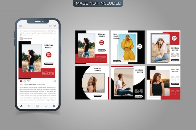 ベクトル ソーシャルメディアinstagram投稿広場バナーテンプレートのセット