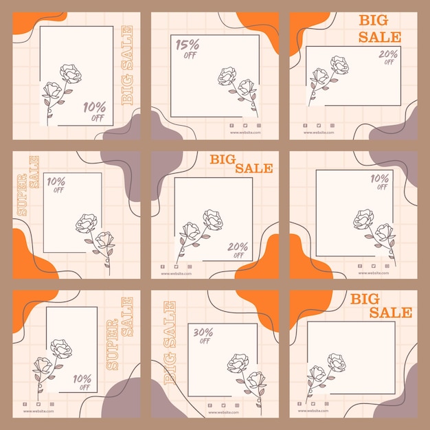 ソーシャル メディアの投稿美的テンプレートのセット