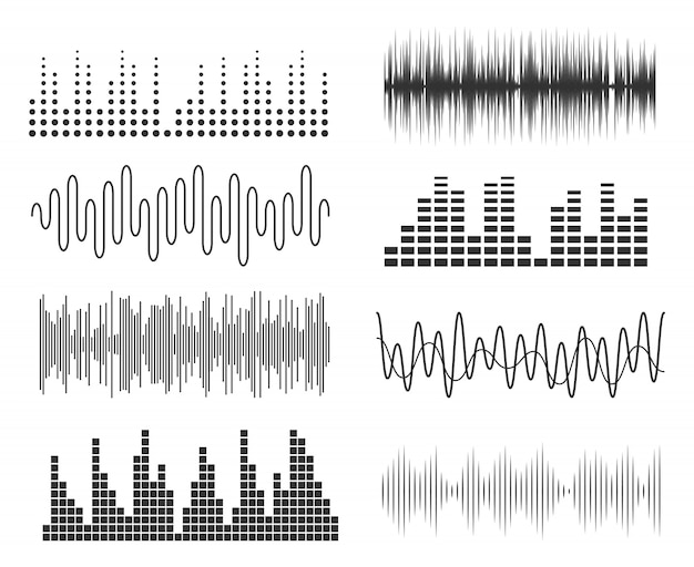 音の音楽波のセットです。オーディオテクノロジー音楽パルスまたはサウンドチャート。音楽波形イコライザー