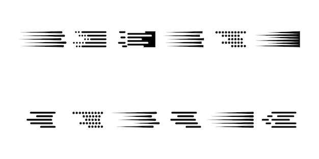 벡터 속도 선  ⁇ 터 아이콘의 집합 빠른 움직임 효과 검은색 수평 액션 선