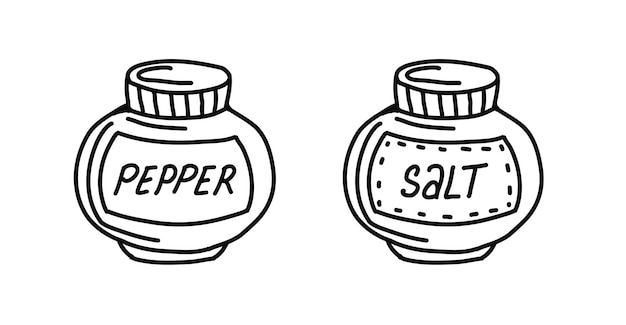 Набор специй, соли и перца в стиле каракули