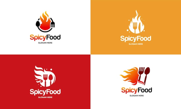 Набор векторов шаблона логотипа spicy food, шаблон логотипа hot food fire