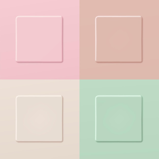 化粧品ピンク ベージュ グリーン トップ ビューの正方形のセット