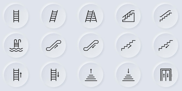 Вектор Набор иконок линии лестницы поднимитесь или спуститесь по ступеням лестница линейная пиктограмма лестничный лифт