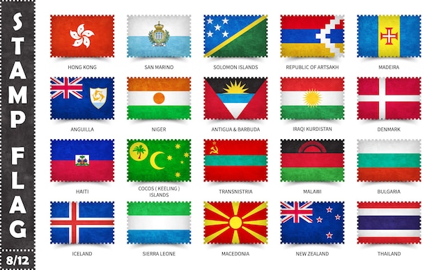 Набор марок с официальными флагами стран