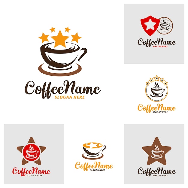 Набор шаблонов дизайна логотипа star coffee концепция вектора логотипа star coffee creative icon symbol