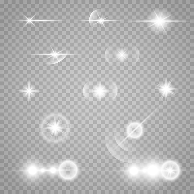 Набор звезд на прозрачном белом и сером фоне на шахматной доске.