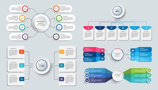 Вектор Набор шагов визуализации бизнес-данных временной шкалы процесса инфографического дизайна шаблона с иконками