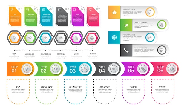 아이콘으로 단계 비즈니스 데이터 시각화 타임 라인 프로세스 Infographic 템플릿 디자인의 집합