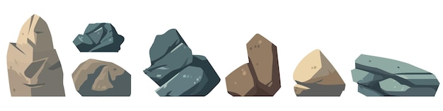 Вектор Набор камней. изображение различных изолированных камней или минералов. векторная иллюстрация.
