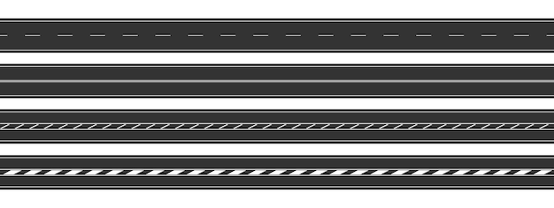 ベクトル 直線道路のセット水平上面図さまざまなマーキングのある空の高速道路