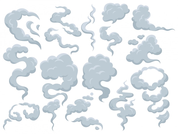 ベクトル 様式化された雲のセット。さまざまな形の漫画灰色の雲のコレクション。