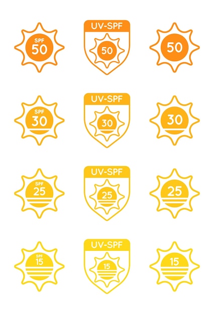 Вектор Набор солнцезащитных средств с уф-индексом spf 50 spf 30 25 15 vector icons collection