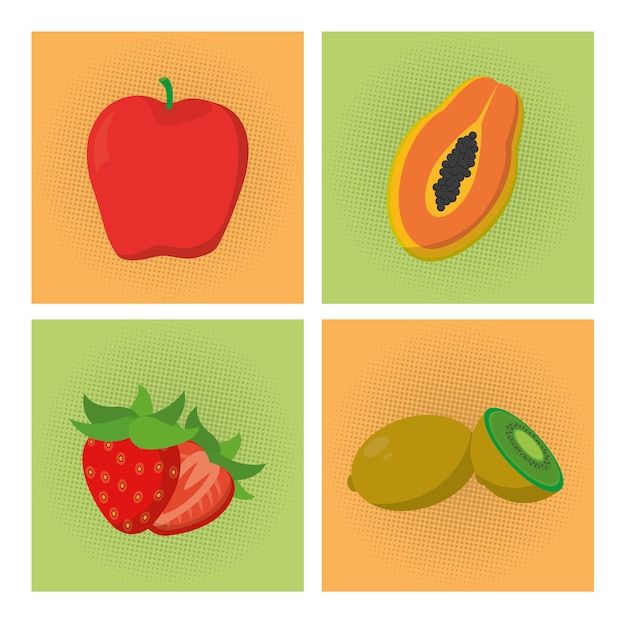 Набор конфет фруктов мультфильмов в квадратных иконках