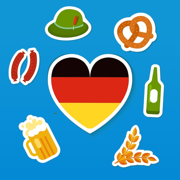 Вектор Набор символов традиционного фестиваля пива октоберфест флаг германии в форме сердца