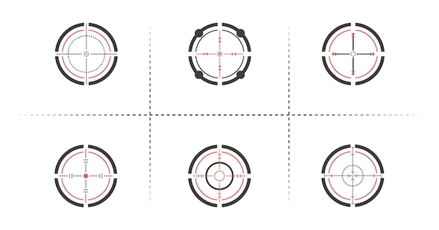ベクトル ターゲットと照準のセット照準と照準白の背景に分離された十字線アイコンセットの創造的なベクトル図