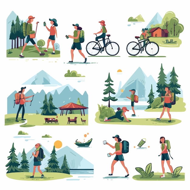 Set_of_teen_with_outdoor_activity_vector