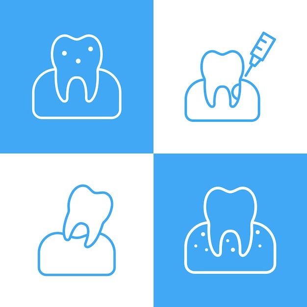 Набор зубов с иконой десен в стиле outline. векторная иллюстрация на белом фоне.
