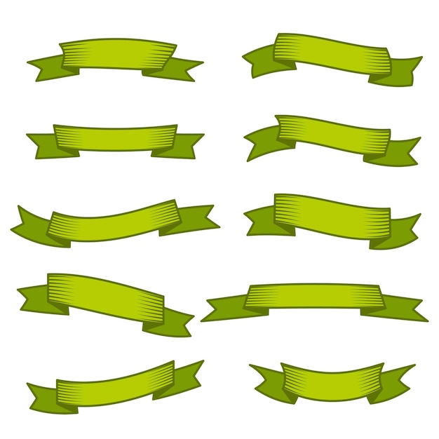Набор из десяти зеленых лент и баннеров для веб-дизайна. отличный элемент дизайна, изолированные на белом фоне. векторная иллюстрация.