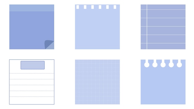 Набор мягких пастельных синих бумажных шаблонов, блокнот, памятка, напоминание и планировщик