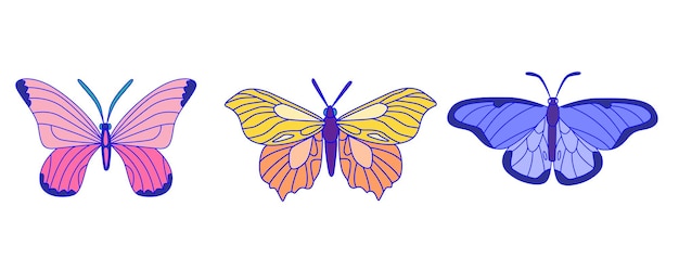 3つのカラフルな蝶のセットベクトル昆虫イラスト