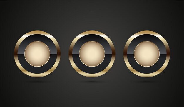Набор из трех роскошных золотых и значков премиум-качества, дизайн кнопок и роскошный круг на темном фоне