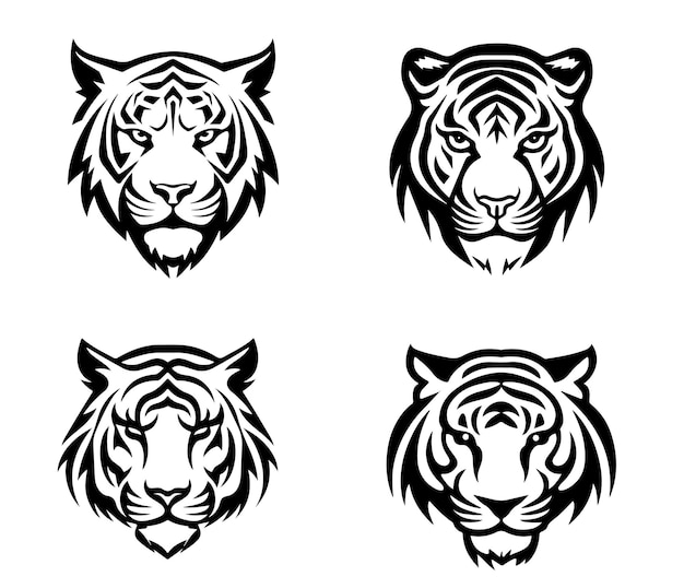 Вектор Набор голов тигра с различными гневными выражениями символов морды для эмблемы или логотипа татуировки