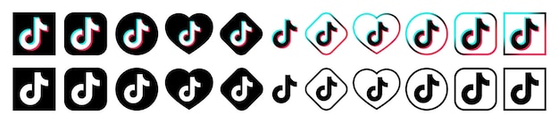 Набор иконок приложений tiktok логотип социальных сетей векторная иллюстрация