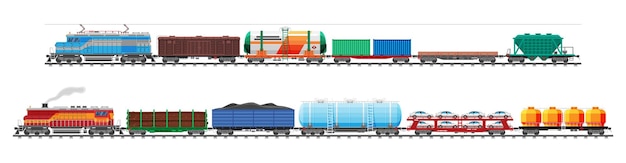 벡터 기차 화물 마차 수조 탱크 자동차 세트