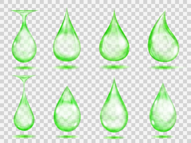 ベクトル 緑の色の透明な滴のセット