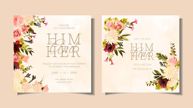 トレンディなカードテンプレートの花のセット花の結婚式の招待状飾りの招待状