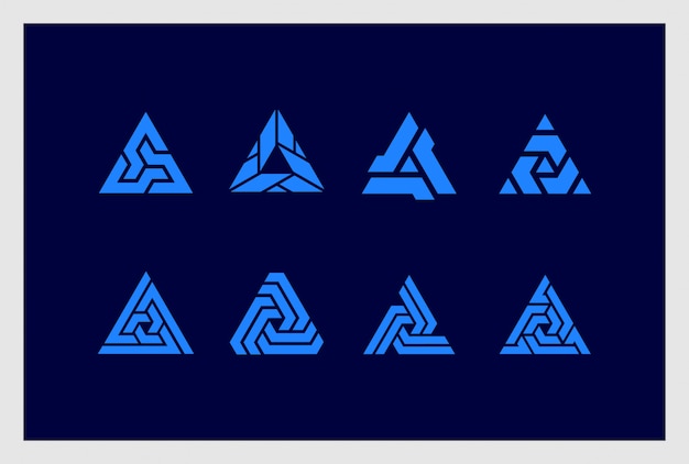 ベクトル 抽象的なスタイルの三角形のロゴデザインのセットです。ロゴは、ビジネス、ブランディング、アイデンティティ、企業、会社に使用できます。
