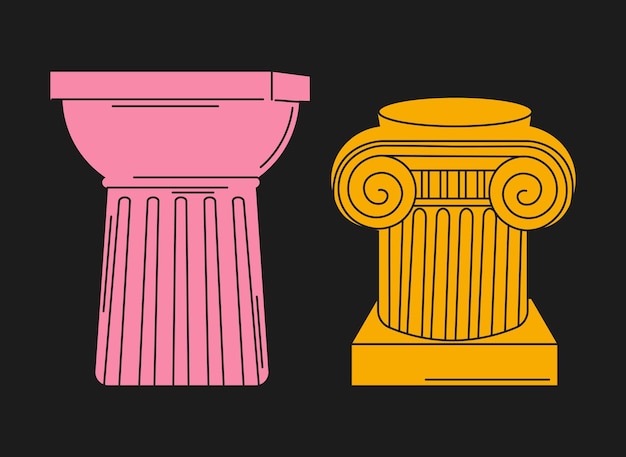Вектор Набор из двух черных древних колонн, столбов, греческой античной древней скульптуры, векторной иллюстрации