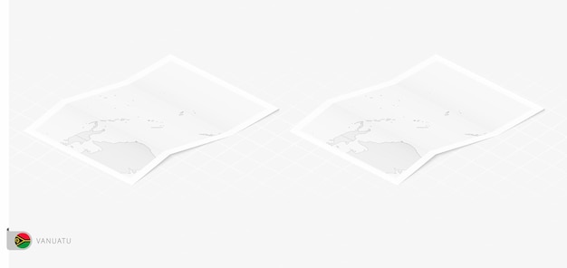 シャドウとバヌアツの 2 つの現実的な地図のセット等尺性スタイルのバヌアツの旗と地図