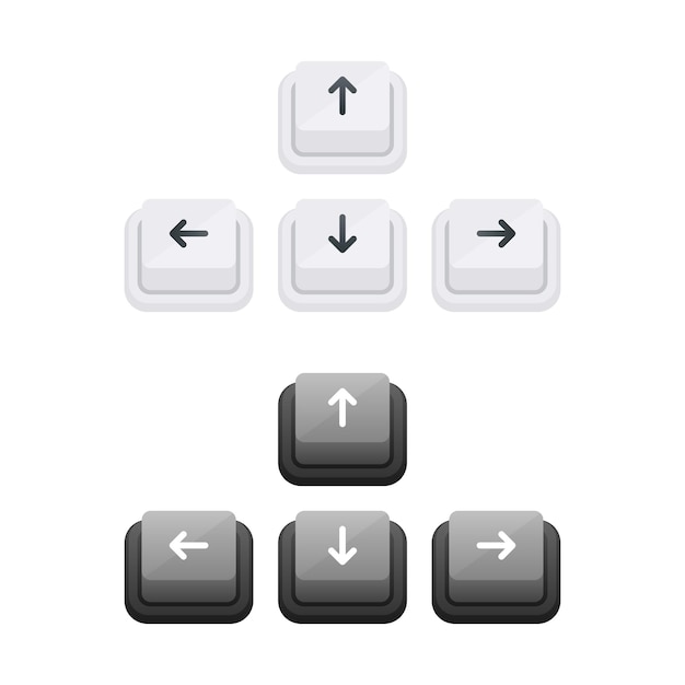 Вектор Набор векторных стрелочных клавиш в светлых и темных темах для дизайна пользовательского интерфейса