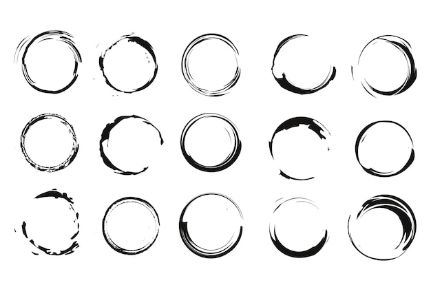 Набор векторных черных кругов черные пятна на белом фоне изолированные пятна для гранж-дизайна