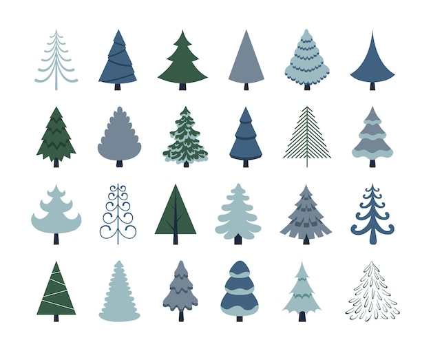 Набор векторных рождественских деревьев, изолированных на белом фоне